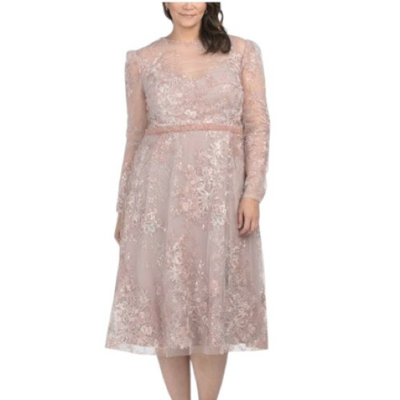 chinese dress ladies Blue Embellished Illusion Long Sleeve Midi Dress main image 0
